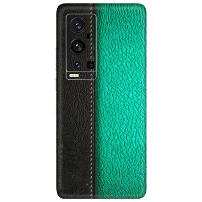 VIVO Z/V/X/T/U/S Series Phone Skins (All Models) - Black Green Dual Leather Stich - 3D Embossed Finish (L-233) Vivo X60 Pro Plus