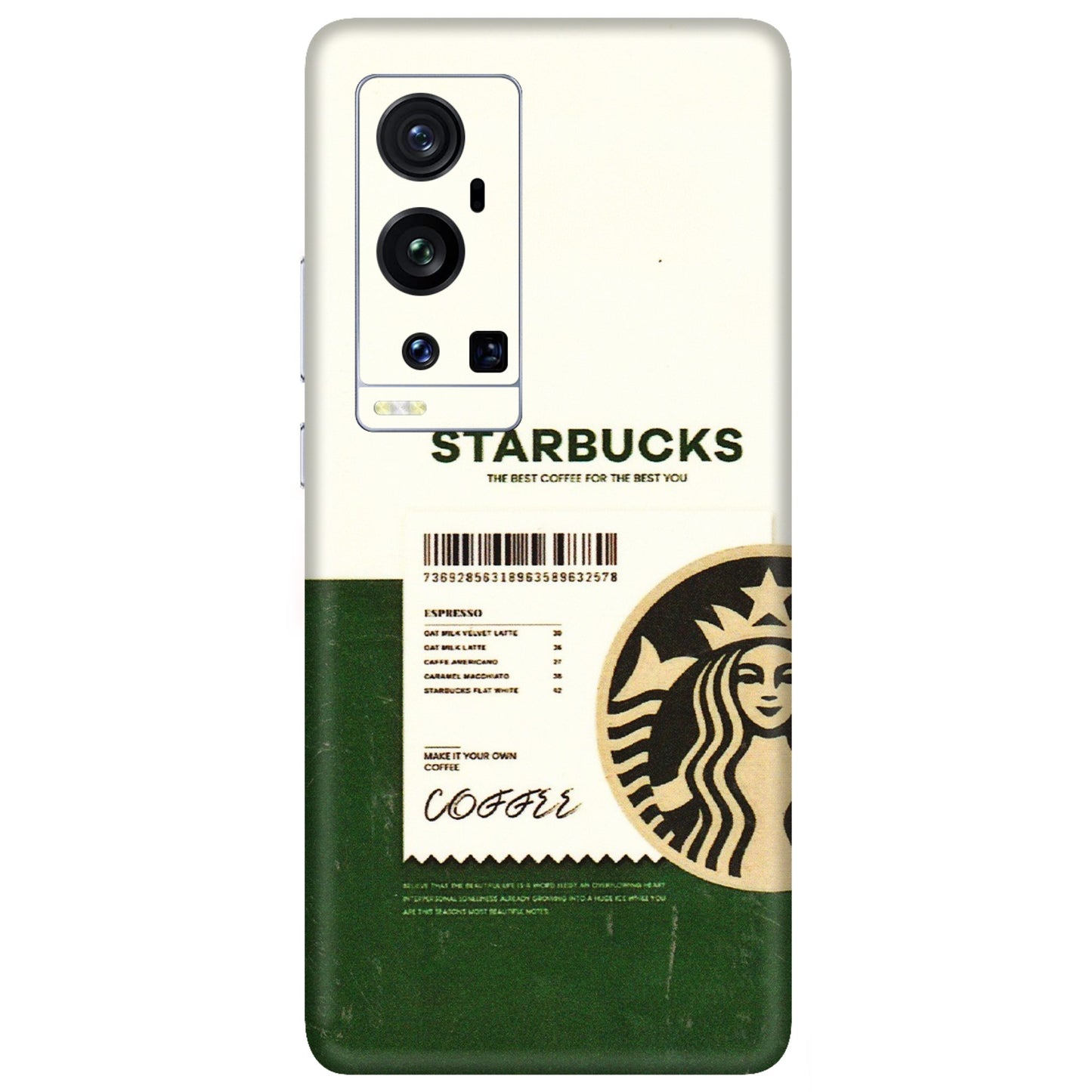 VIVO Z/V/X/T/U/S Series Phone Skins (All Models) - Starbucks Barcode - 3D Embossed Finish (L-308) Vivo X60 Pro Plus