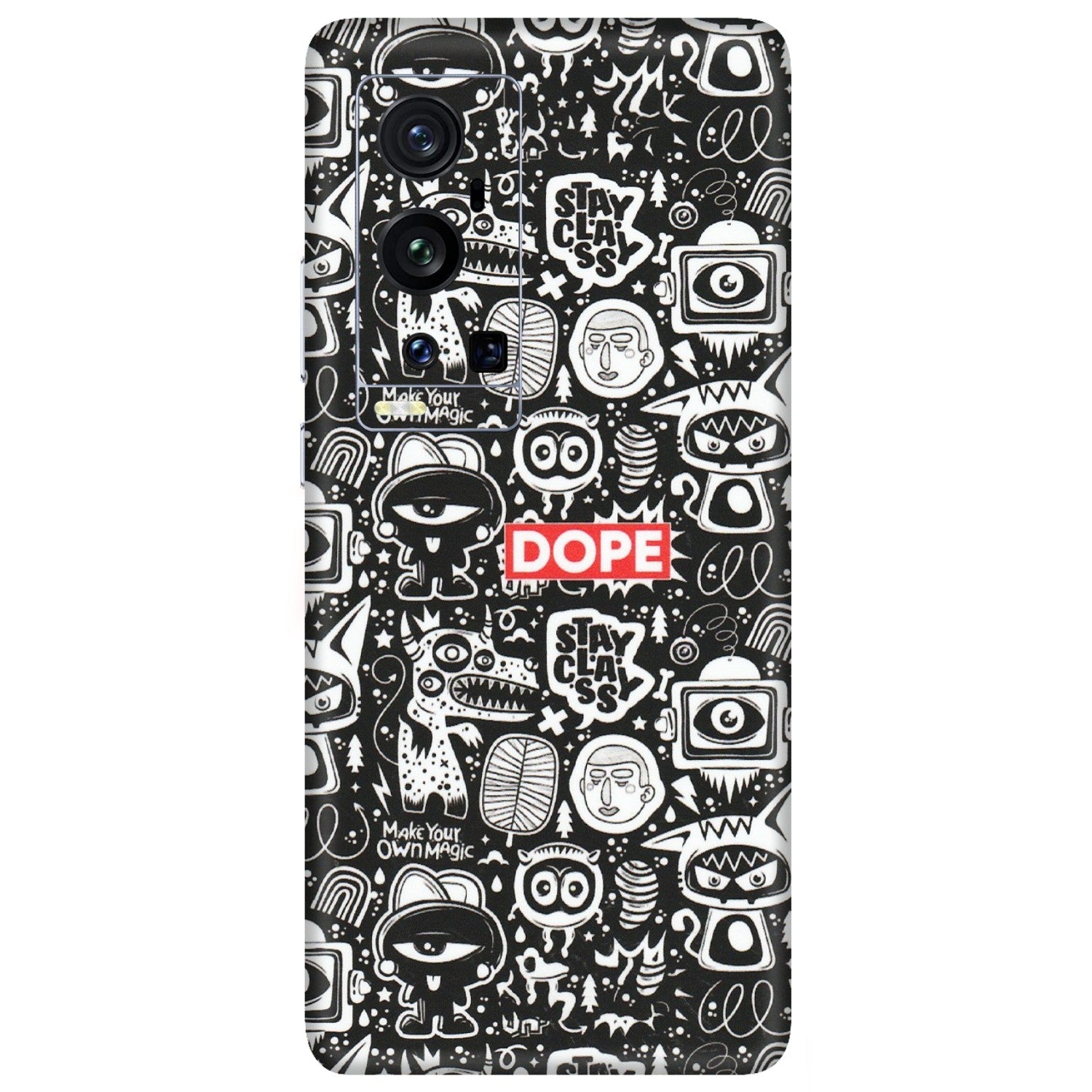 VIVO Z/V/X/T/U/S Series Phone Skins (All Models) - Dope Stay Classy Black Doodles - Matte Finish (M-126) Vivo X60 Pro Plus