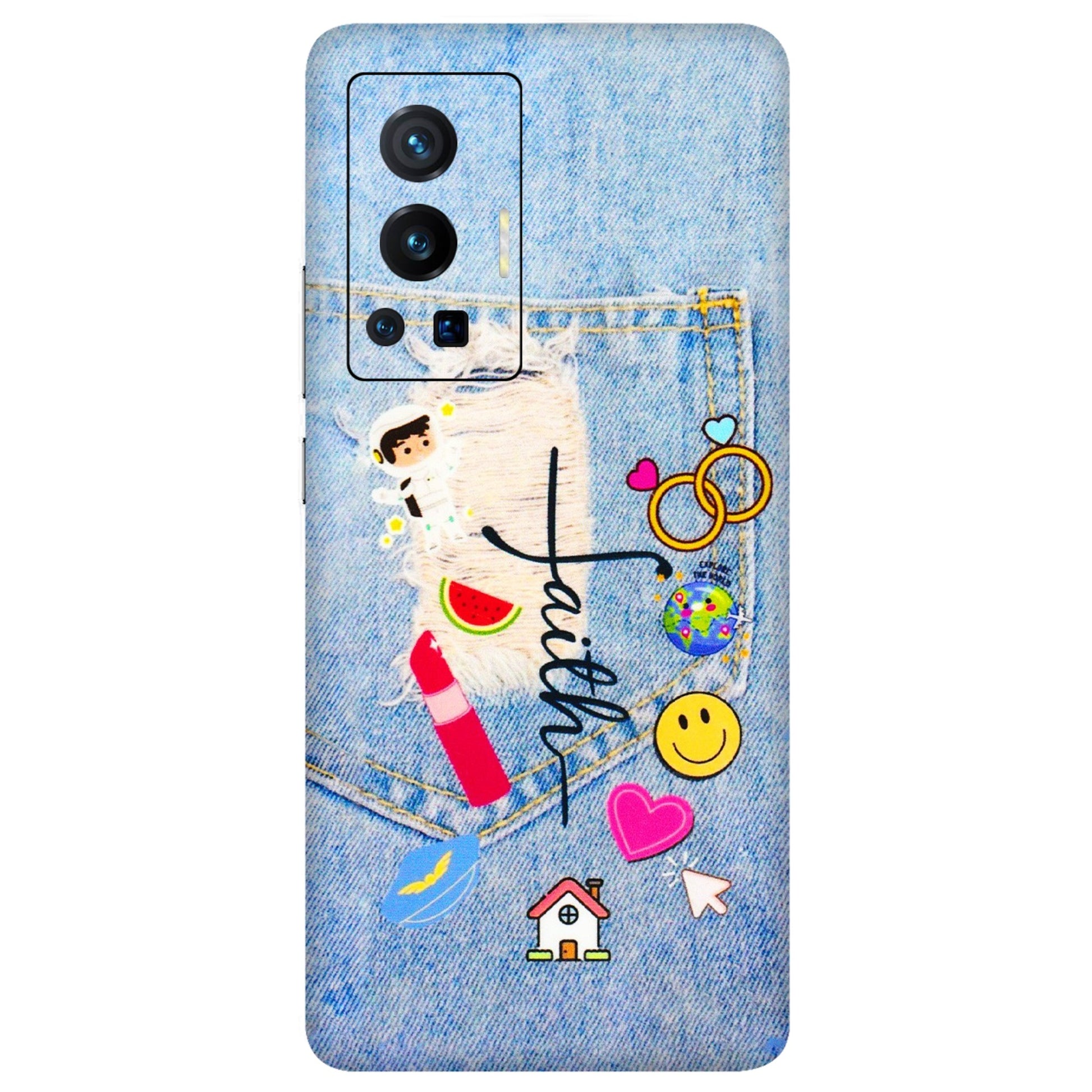 VIVO Z/V/X/T/U/S Series Phone Skins (All Models) - Denim Jeans Pocket - 3D Embossed Finish (L-134) Vivo X70 Pro (5G)