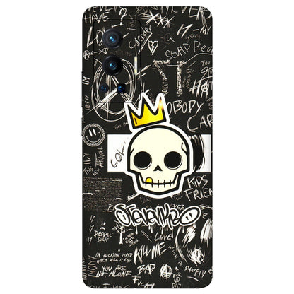 VIVO Z/V/X/T/U/S Series Phone Skins (All Models) - Funny Skull Black Chalk Grafitti - 3D Embossed Finish (L-22) Vivo X70 Pro (5G)
