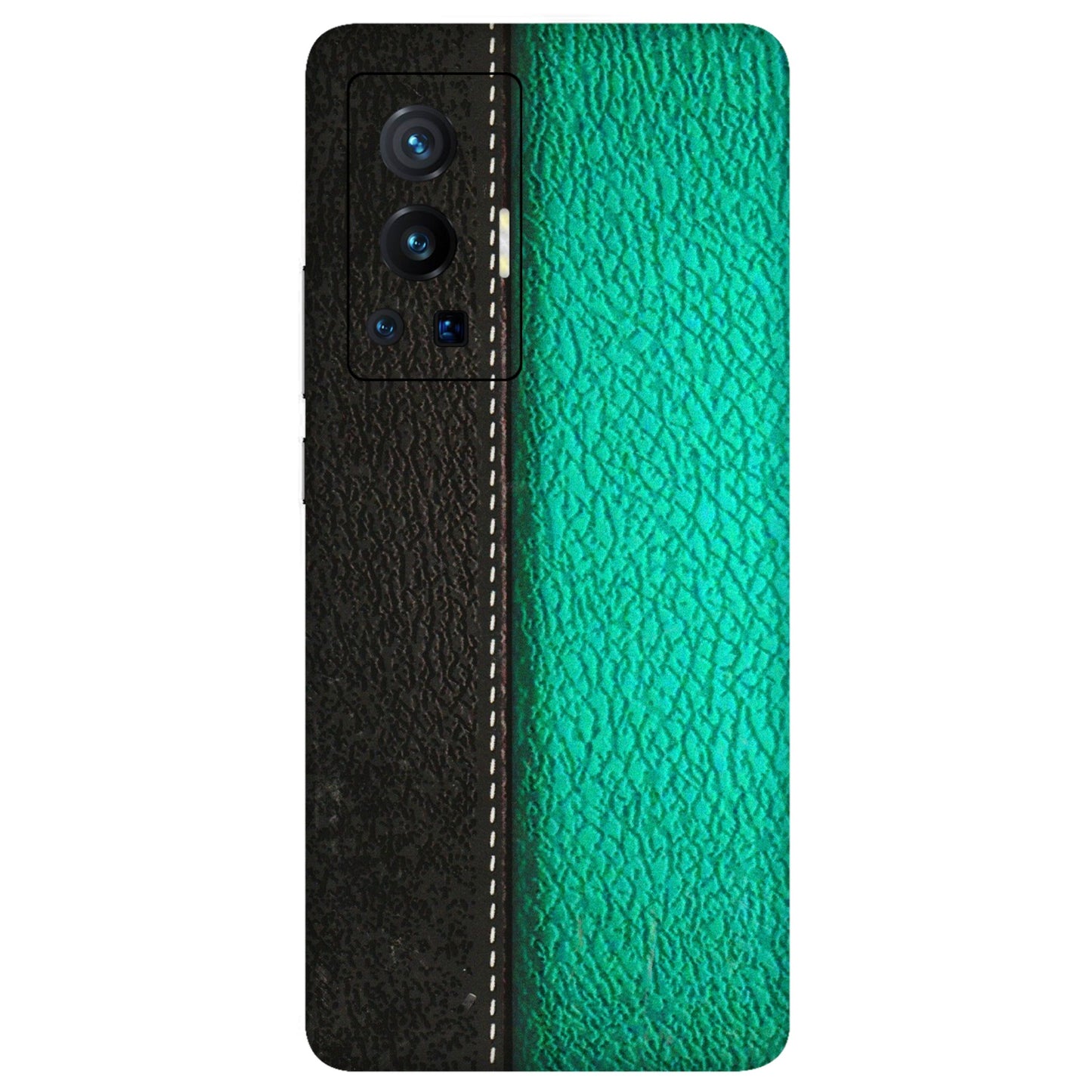 VIVO Z/V/X/T/U/S Series Phone Skins (All Models) - Black Green Dual Leather Stich - 3D Embossed Finish (L-233) Vivo X70 Pro (5G)