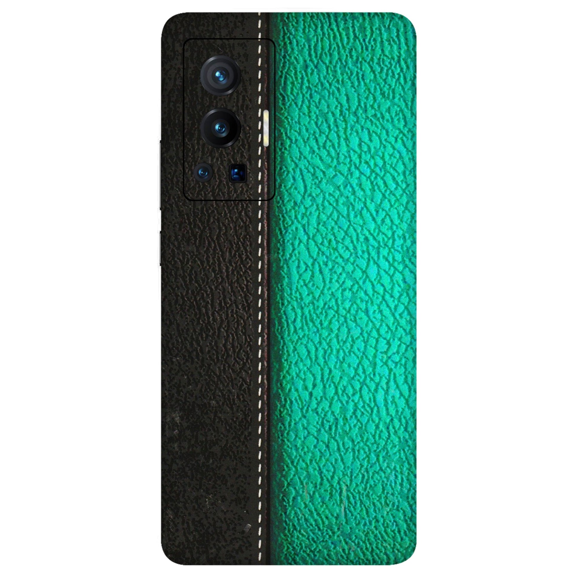 VIVO Z/V/X/T/U/S Series Phone Skins (All Models) - Black Green Dual Leather Stich - 3D Embossed Finish (L-233) Vivo X70 Pro (5G)