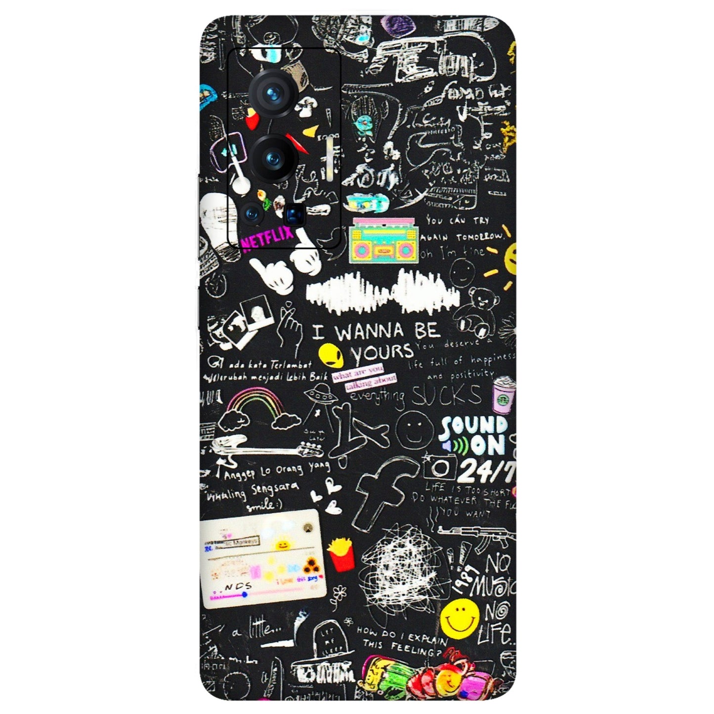 VIVO Z/V/X/T/U/S Series Phone Skins (All Models) - Black Creatives Doodles - 3D Embossed Finish (L-311) Vivo X70 Pro (5G)