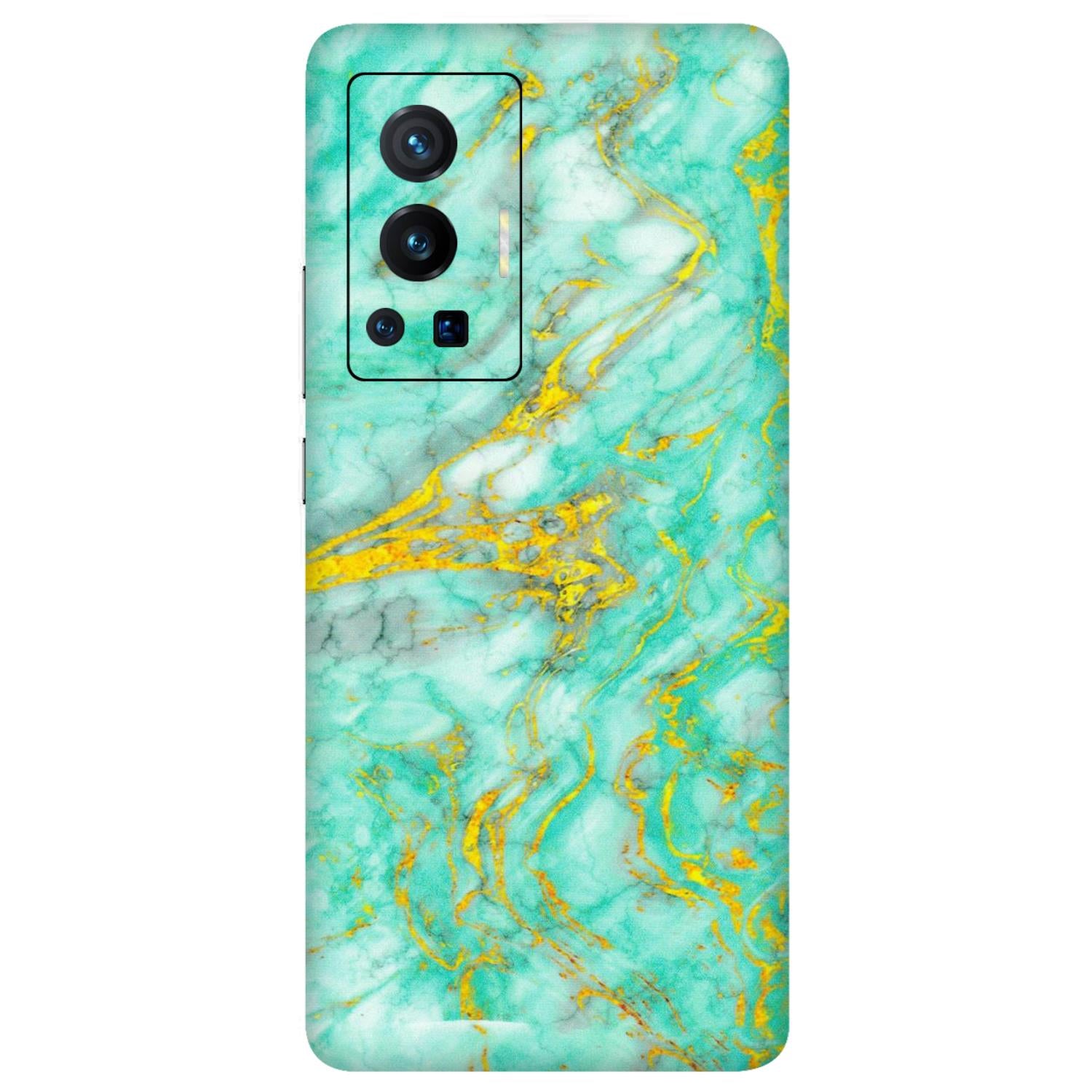 VIVO Z/V/X/T/U/S Series Phone Skins (All Models) - Green And Gold Marble Feel - Matte Finish (M-16) Vivo X70 Pro (5G)