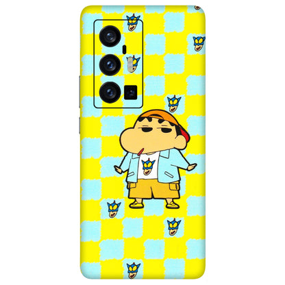 VIVO Z/V/X/T/U/S Series Phone Skins (All Models) - Yellow Blue Shinchan Cute - 3D Embossed Finish (L-221) Vivo X70 Pro Plus (5G)
