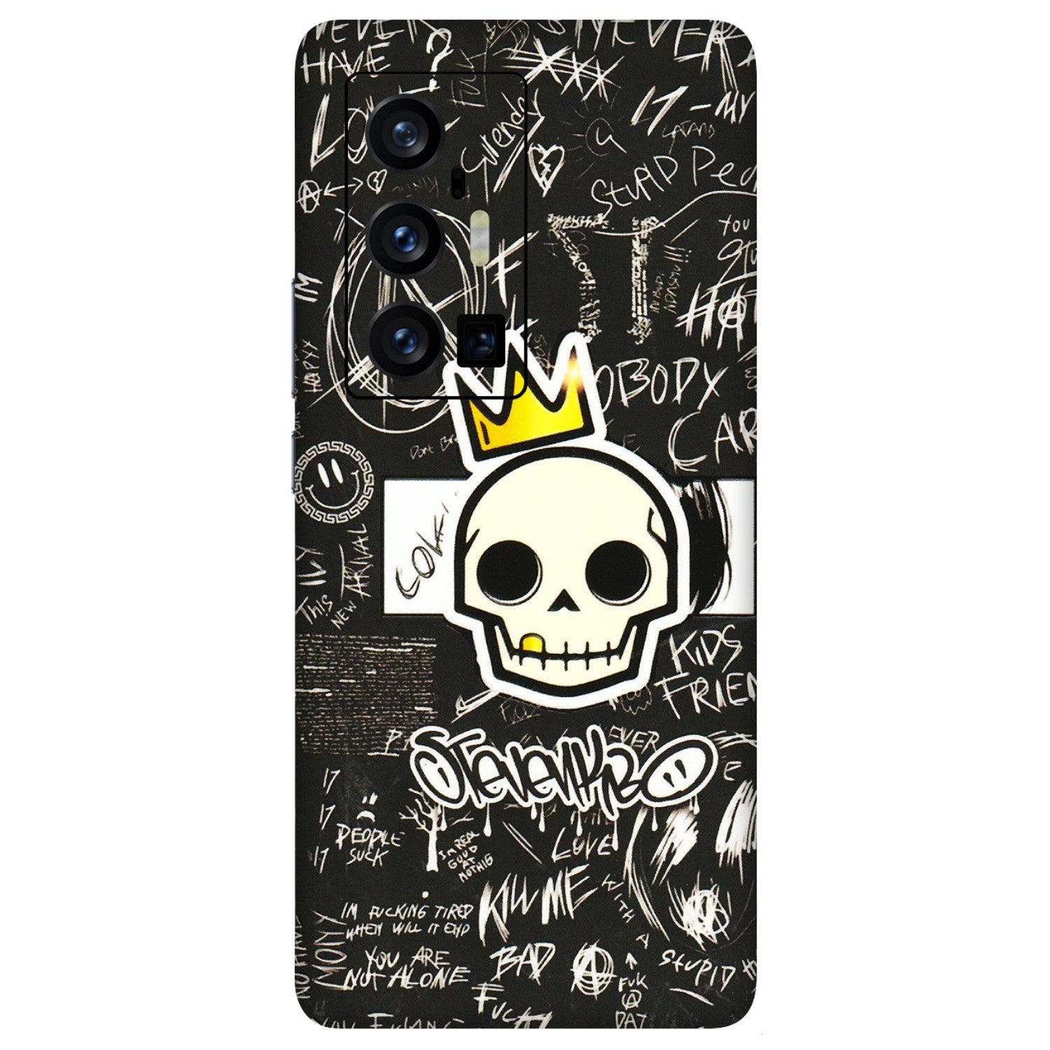 VIVO Z/V/X/T/U/S Series Phone Skins (All Models) - Funny Skull Black Chalk Grafitti - 3D Embossed Finish (L-22) Vivo X70 Pro Plus (5G)