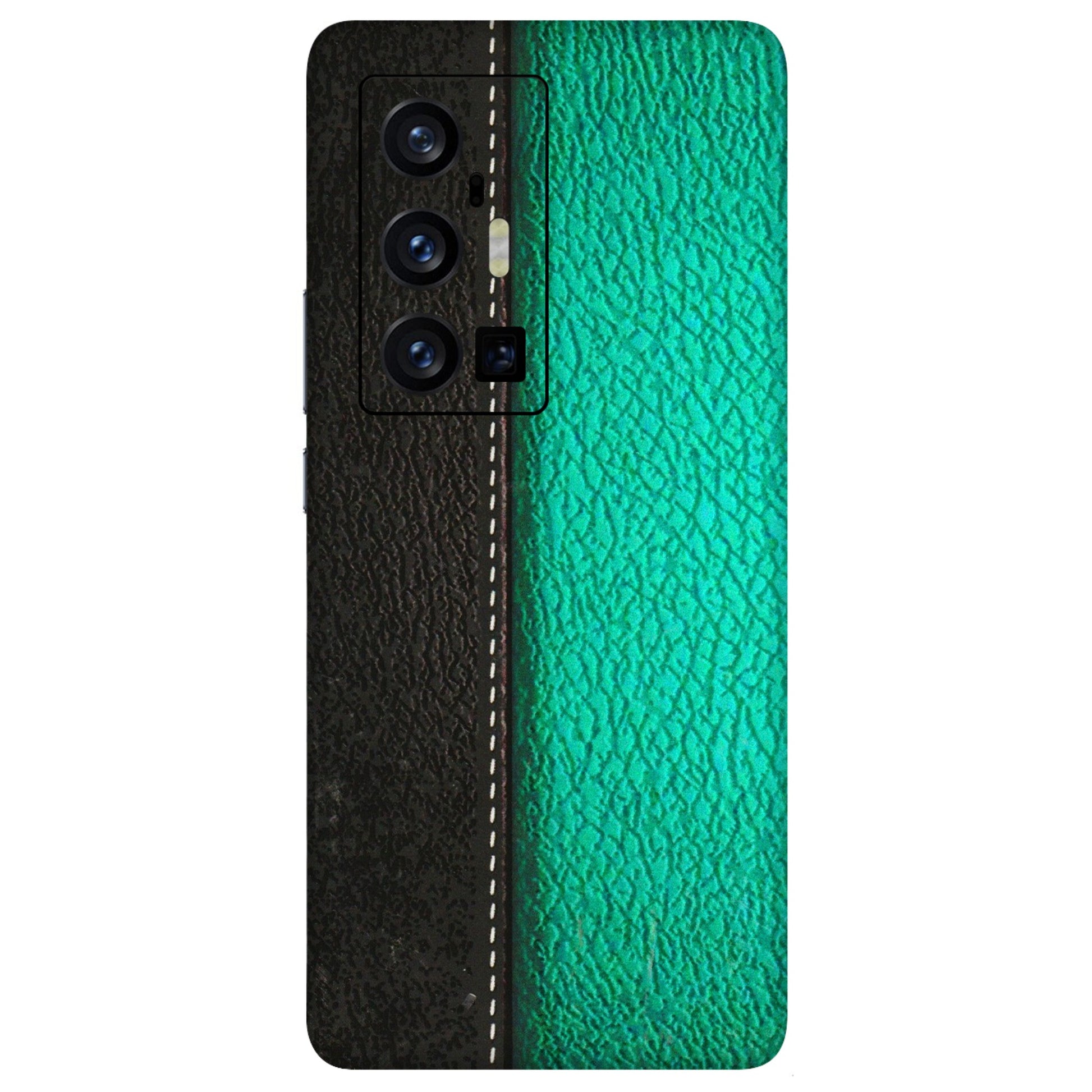 VIVO Z/V/X/T/U/S Series Phone Skins (All Models) - Black Green Dual Leather Stich - 3D Embossed Finish (L-233) Vivo X70 Pro Plus (5G)