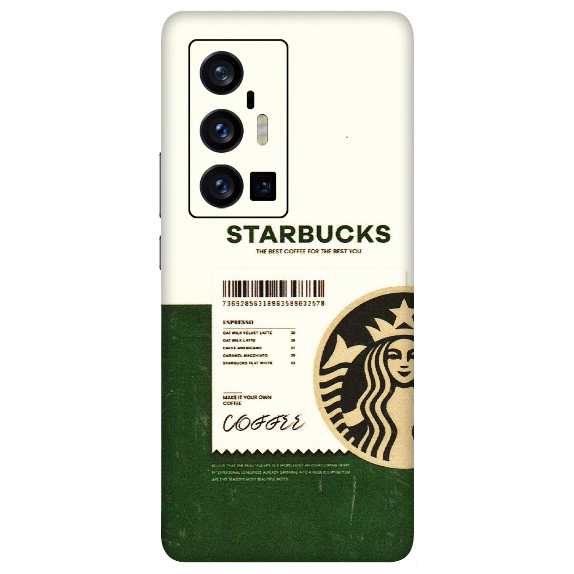 VIVO Z/V/X/T/U/S Series Phone Skins (All Models) - Starbucks Barcode - 3D Embossed Finish (L-308) Vivo X70 Pro Plus (5G)