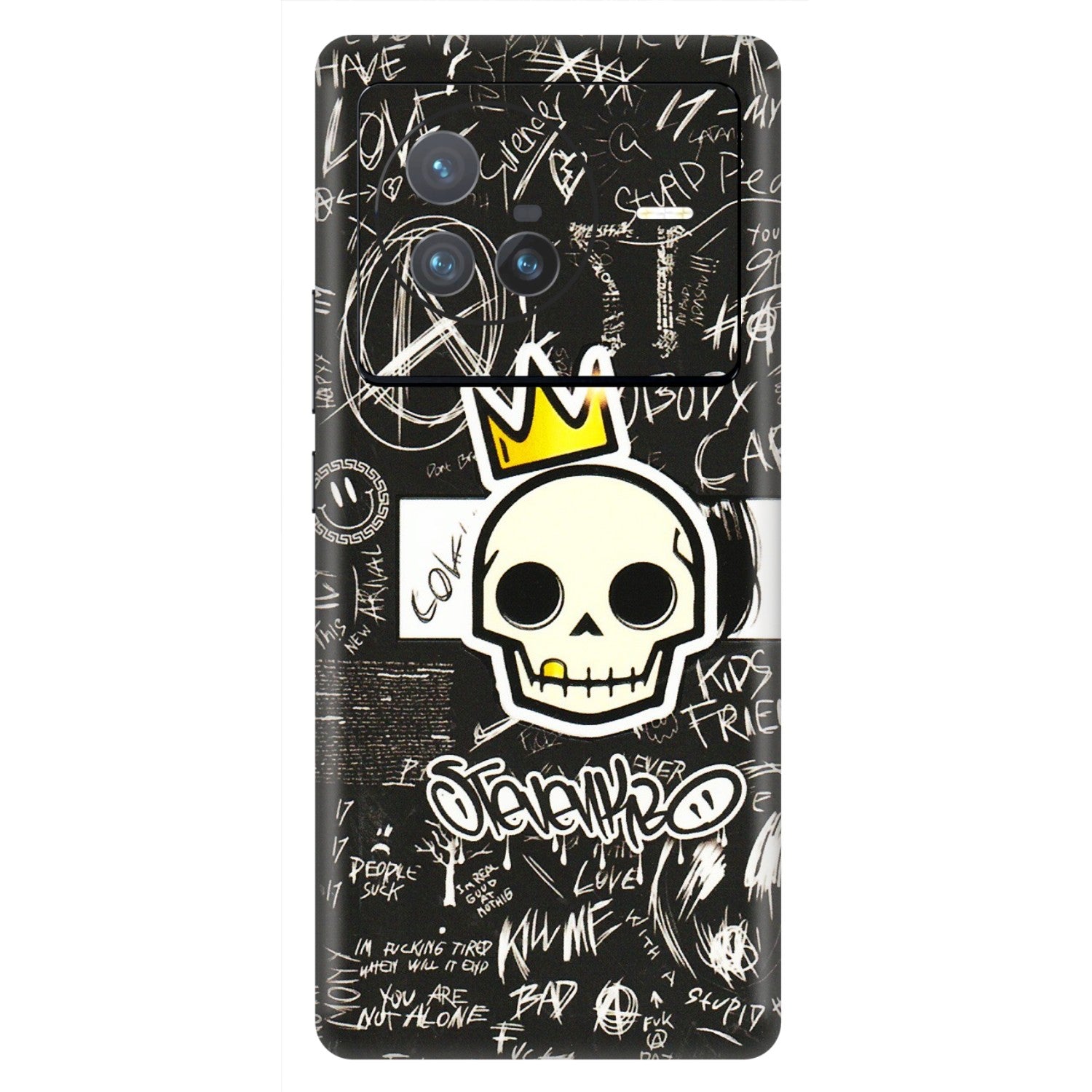 VIVO Z/V/X/T/U/S Series Phone Skins (All Models) - Funny Skull Black Chalk Grafitti - 3D Embossed Finish (L-22) Vivo X80 (5G)