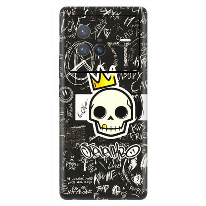 VIVO Z/V/X/T/U/S Series Phone Skins (All Models) - Funny Skull Black Chalk Grafitti - 3D Embossed Finish (L-22) Vivo X80 (5G)