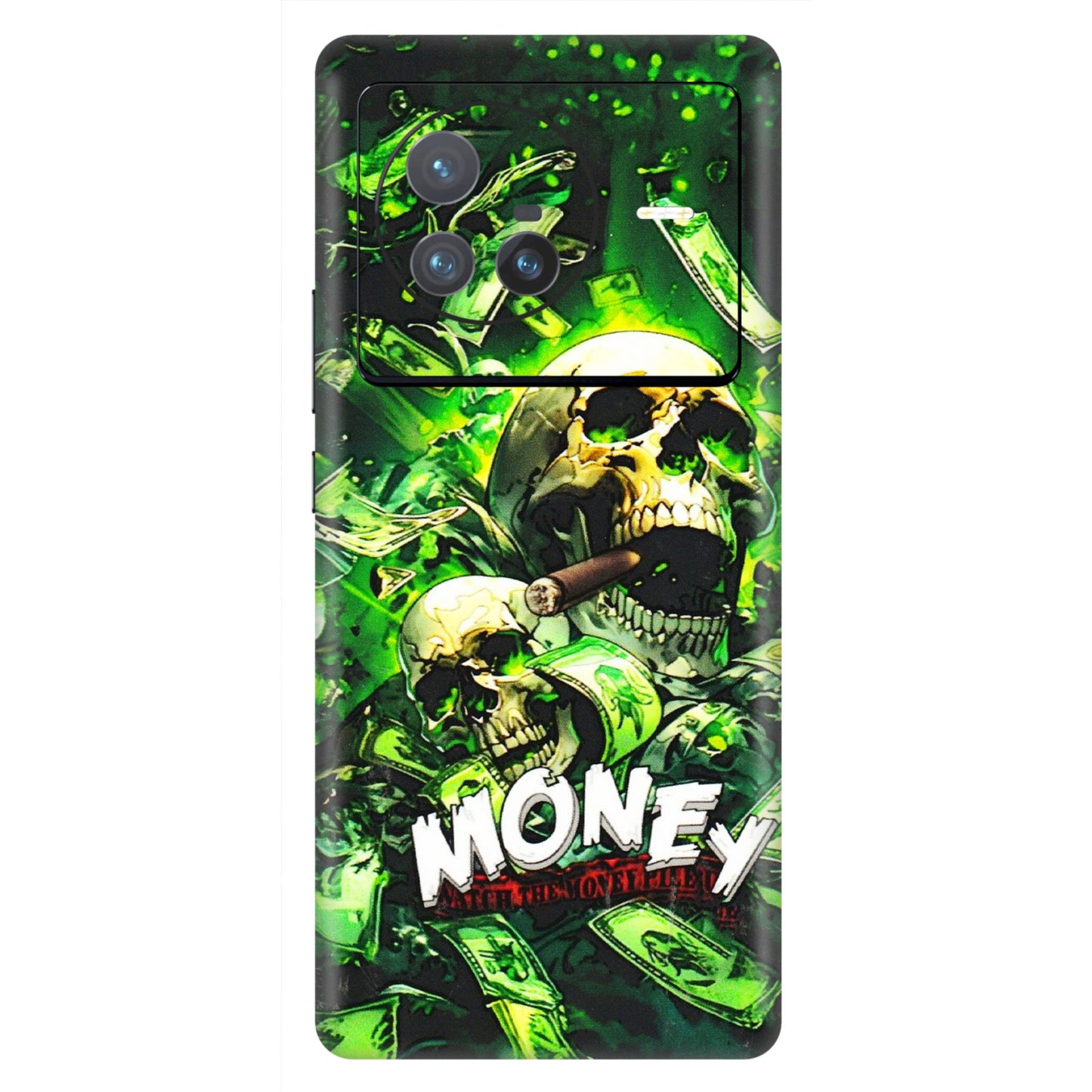 VIVO Z/V/X/T/U/S Series Phone Skins (All Models) - Skull Money - 3D Embossed Finish (L-303) Vivo X80 (5G)