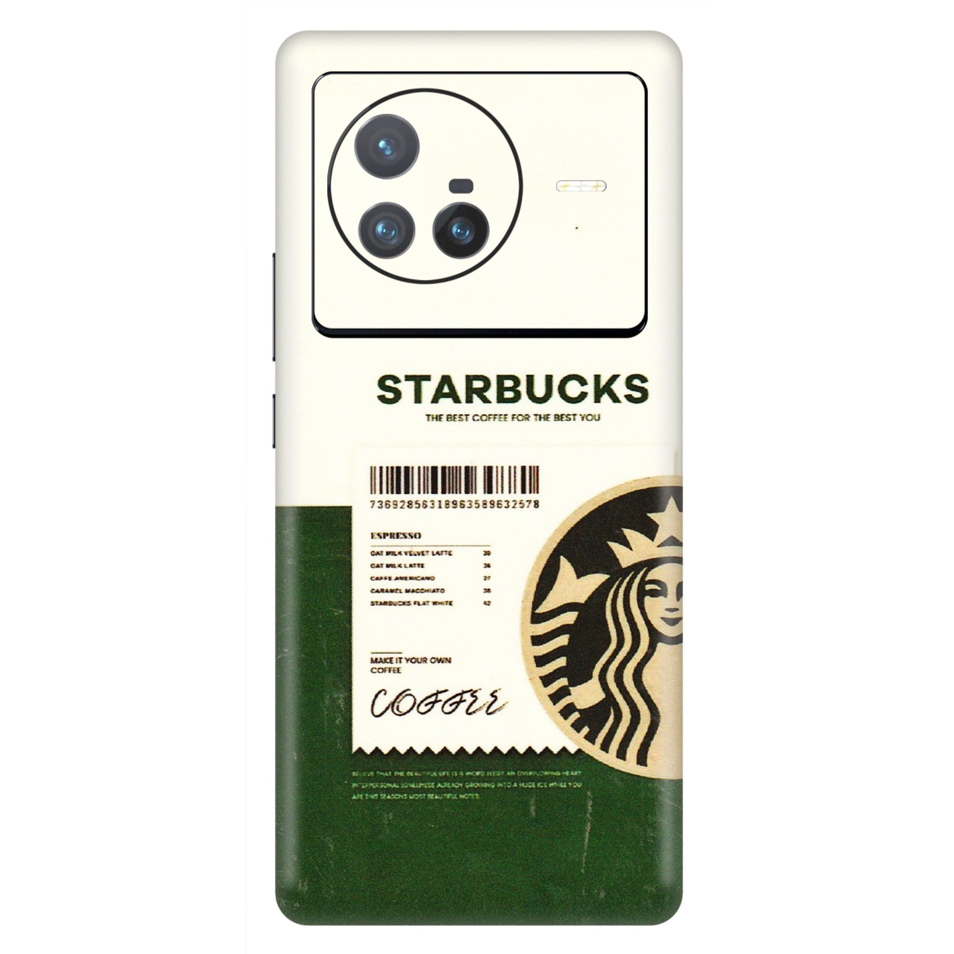 VIVO Z/V/X/T/U/S Series Phone Skins (All Models) - Starbucks Barcode - 3D Embossed Finish (L-308) Vivo X80 (5G)