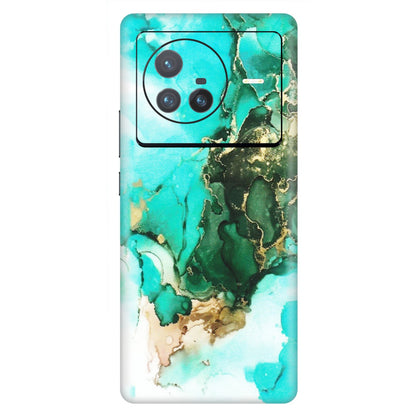 VIVO Z/V/X/T/U/S Series Phone Skins (All Models) - The Blue Gold Marble - Matte Finish (M-124) Vivo X80 (5G)