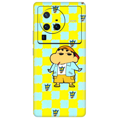 VIVO Z/V/X/T/U/S Series Phone Skins (All Models) - Yellow Blue Shinchan Cute - 3D Embossed Finish (L-221) Vivo X80 Pro (5G)