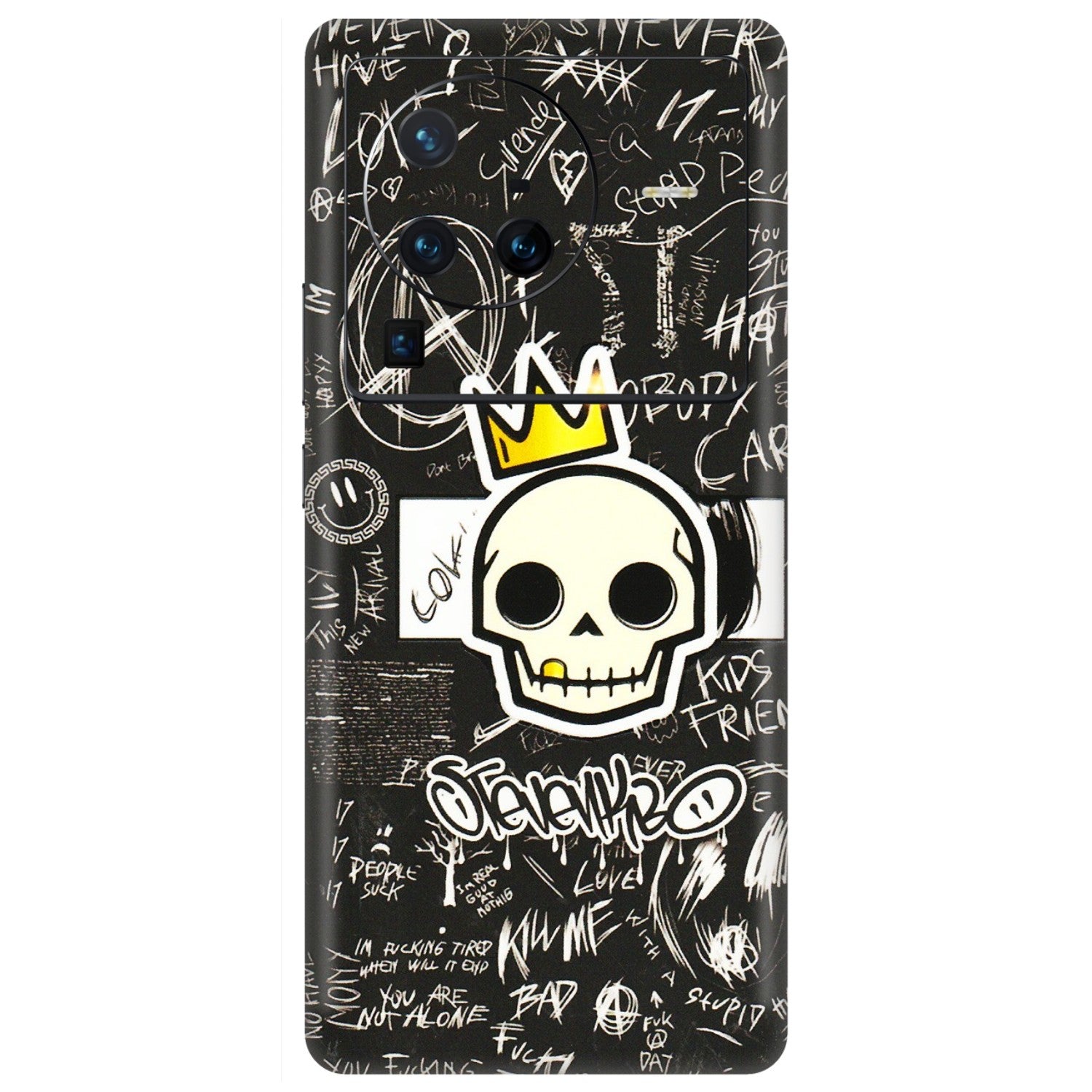 VIVO Z/V/X/T/U/S Series Phone Skins (All Models) - Funny Skull Black Chalk Grafitti - 3D Embossed Finish (L-22) Vivo X80 Pro (5G)
