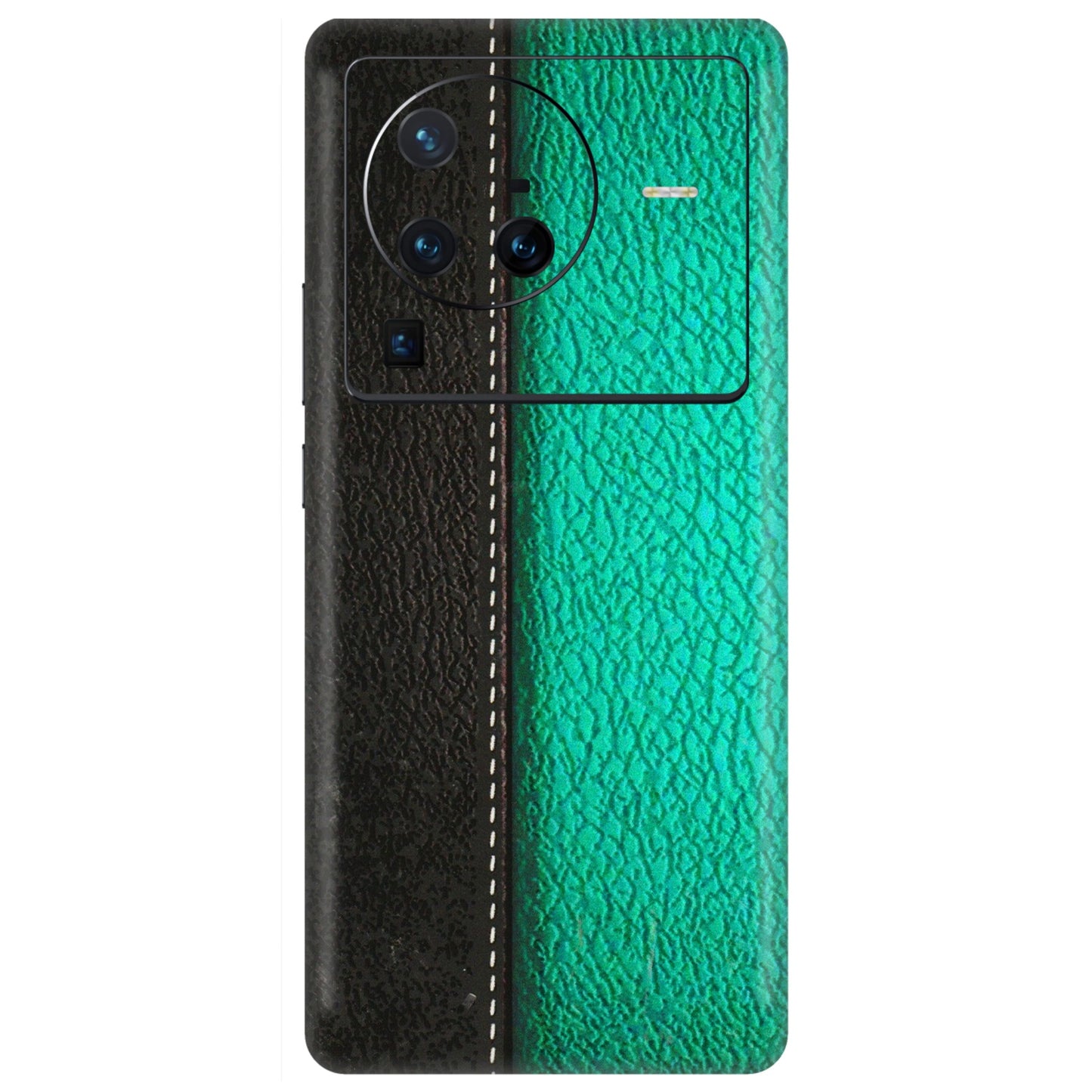 VIVO Z/V/X/T/U/S Series Phone Skins (All Models) - Black Green Dual Leather Stich - 3D Embossed Finish (L-233) Vivo X80 Pro (5G)