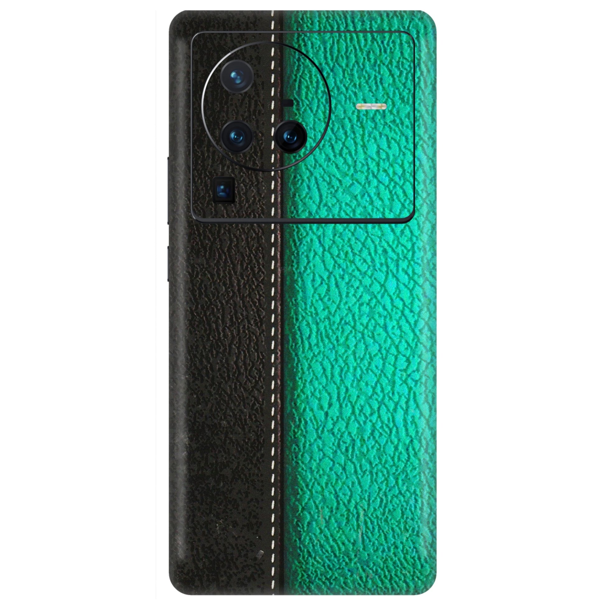 VIVO Z/V/X/T/U/S Series Phone Skins (All Models) - Black Green Dual Leather Stich - 3D Embossed Finish (L-233) Vivo X80 Pro (5G)