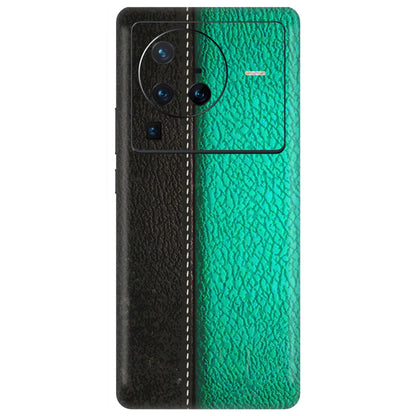 VIVO Z/V/X/T/U/S Series Phone Skins (All Models) - Black Green Dual Leather Stich - 3D Embossed Finish (L-233) Vivo X80 Pro (5G)