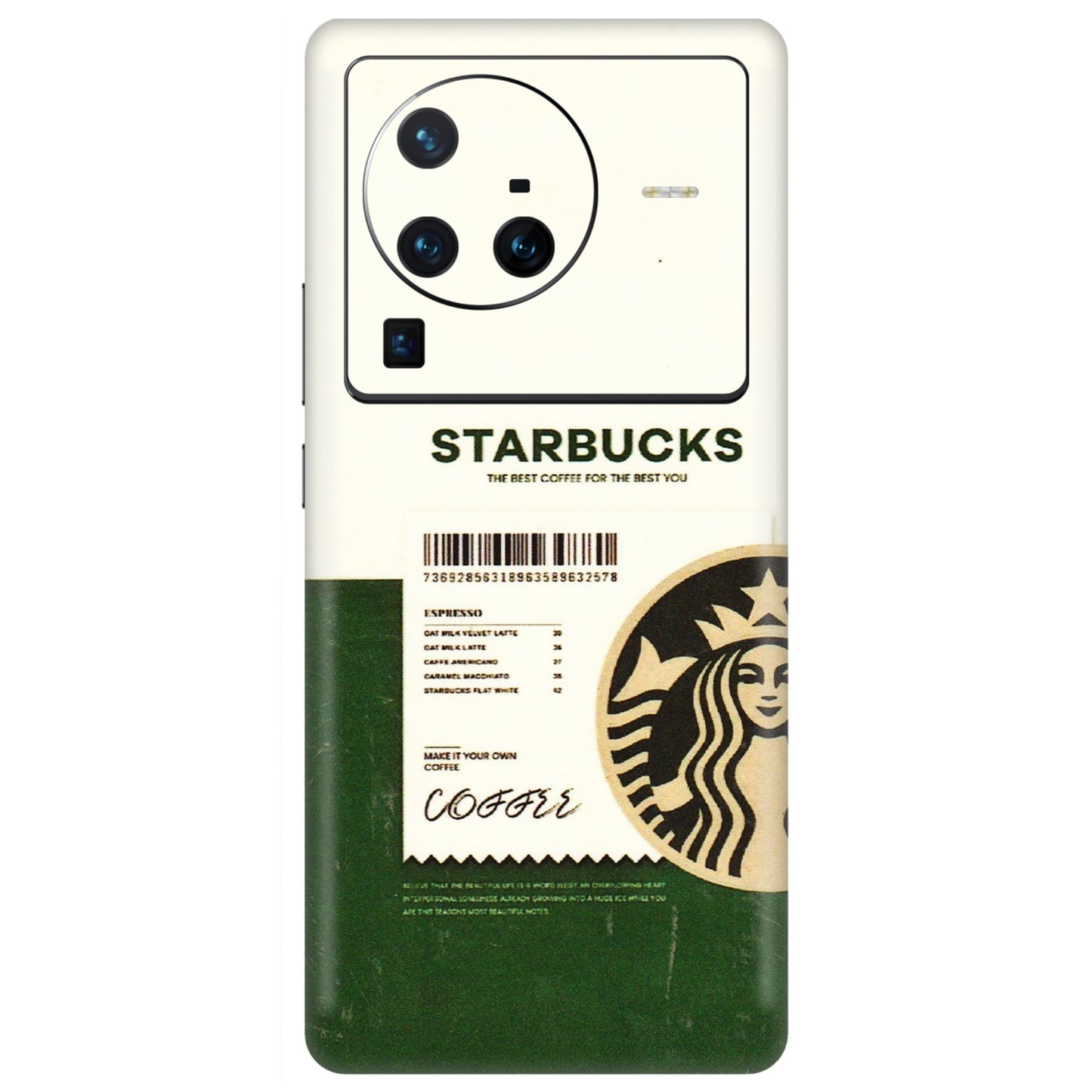 VIVO Z/V/X/T/U/S Series Phone Skins (All Models) - Starbucks Barcode - 3D Embossed Finish (L-308) Vivo X80 Pro (5G)
