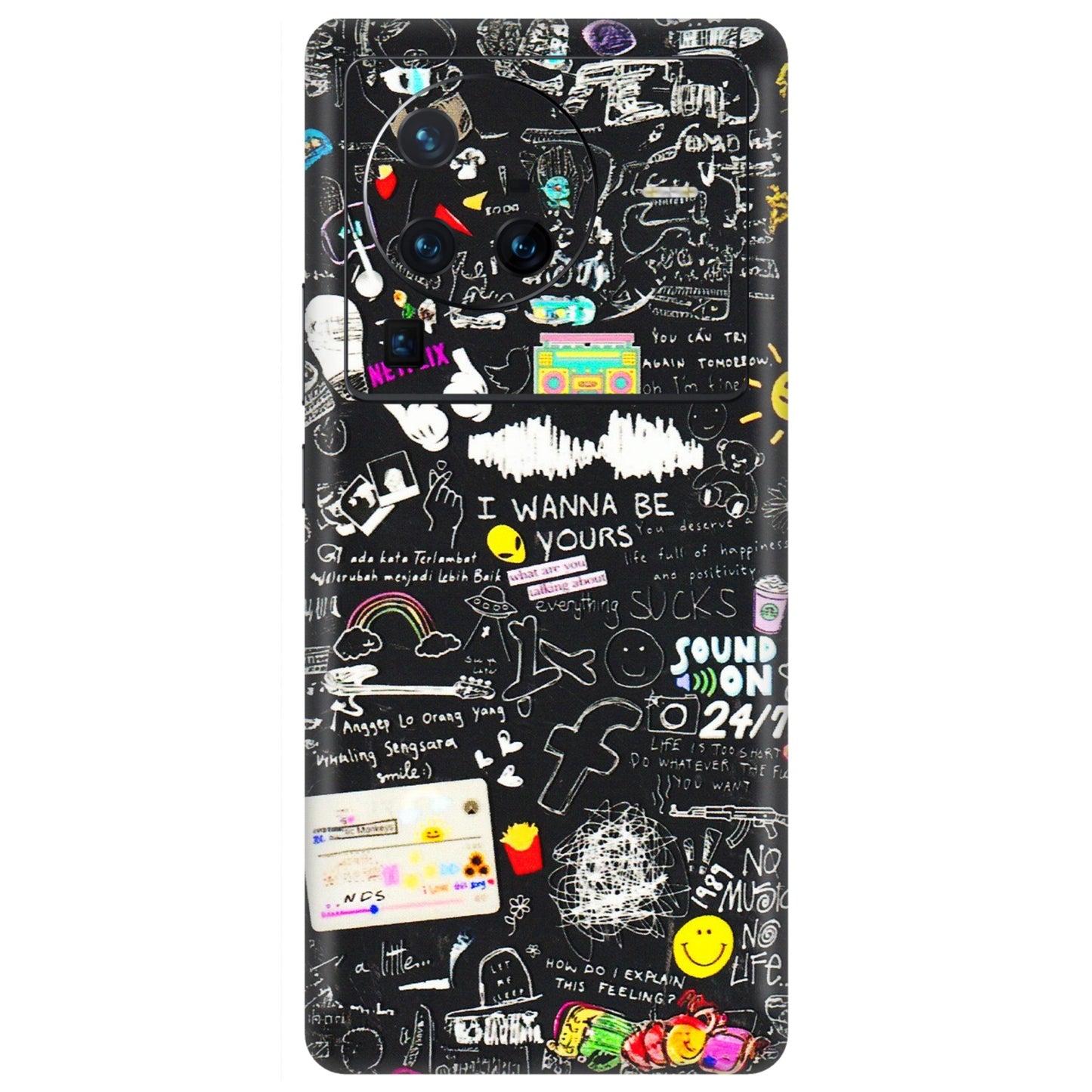VIVO Z/V/X/T/U/S Series Phone Skins (All Models) - Black Creatives Doodles - 3D Embossed Finish (L-311) Vivo X80 Pro (5G)
