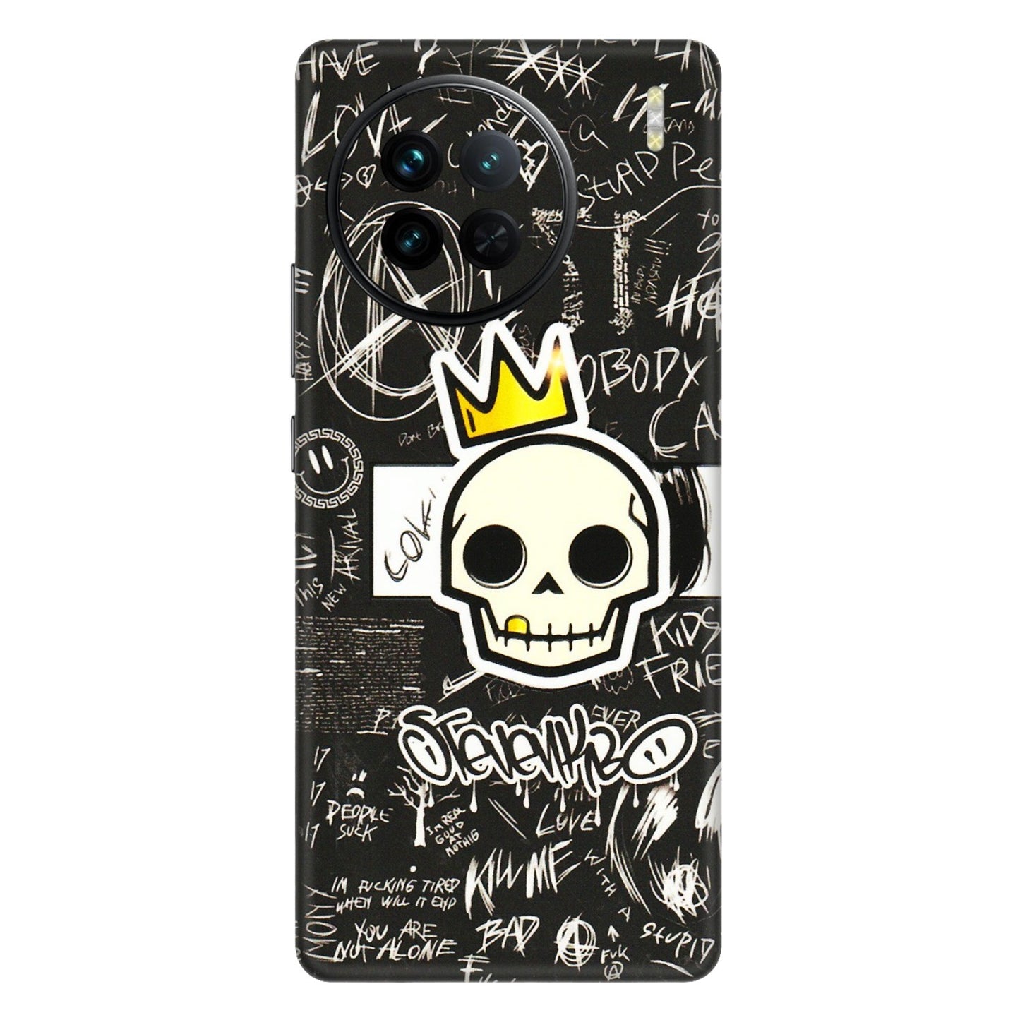 VIVO Z/V/X/T/U/S Series Phone Skins (All Models) - Funny Skull Black Chalk Grafitti - 3D Embossed Finish (L-22) Vivo X90