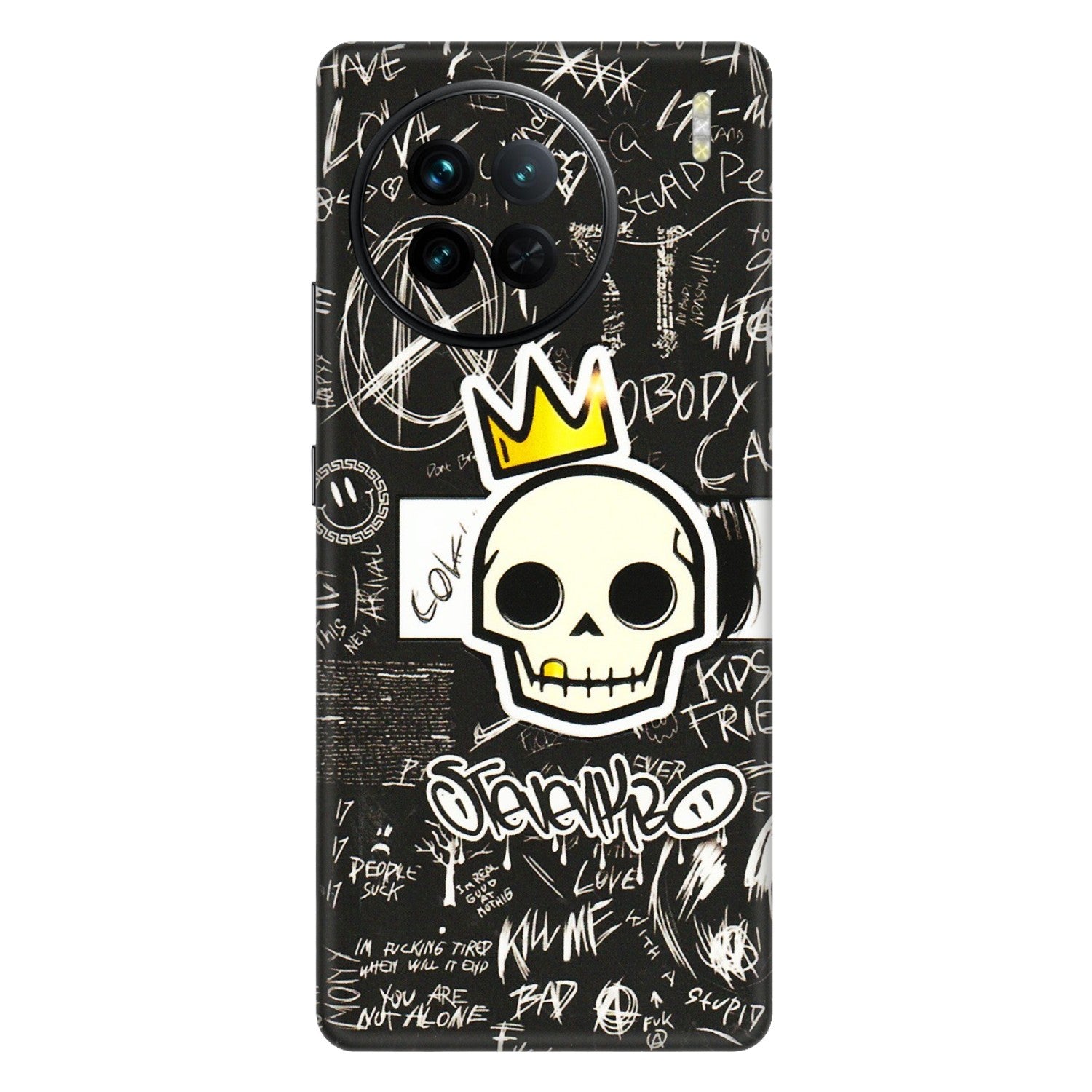 VIVO Z/V/X/T/U/S Series Phone Skins (All Models) - Funny Skull Black Chalk Grafitti - 3D Embossed Finish (L-22) Vivo X90