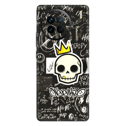 VIVO Z/V/X/T/U/S Series Phone Skins (All Models) - Funny Skull Black Chalk Grafitti - 3D Embossed Finish (L-22) Vivo X90