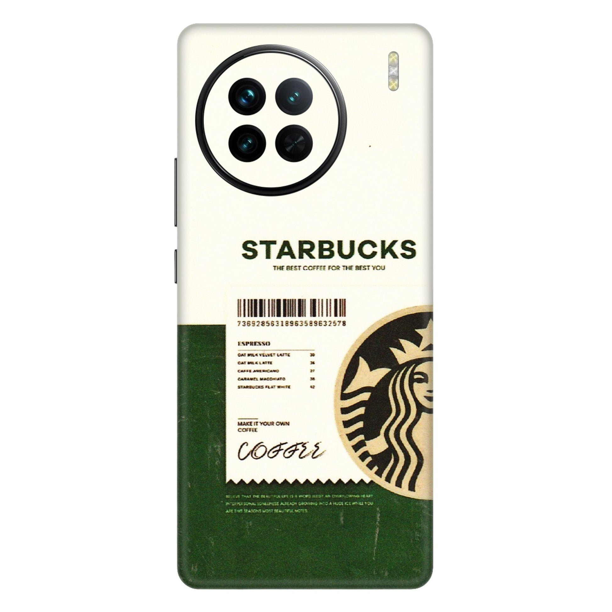VIVO Z/V/X/T/U/S Series Phone Skins (All Models) - Starbucks Barcode - 3D Embossed Finish (L-308) Vivo X90