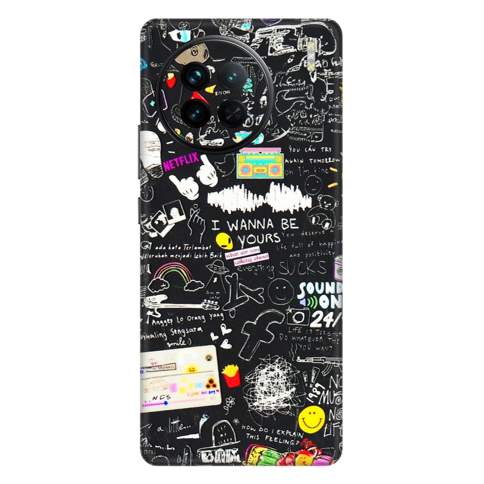 VIVO Z/V/X/T/U/S Series Phone Skins (All Models) - Black Creatives Doodles - 3D Embossed Finish (L-311) Vivo X90
