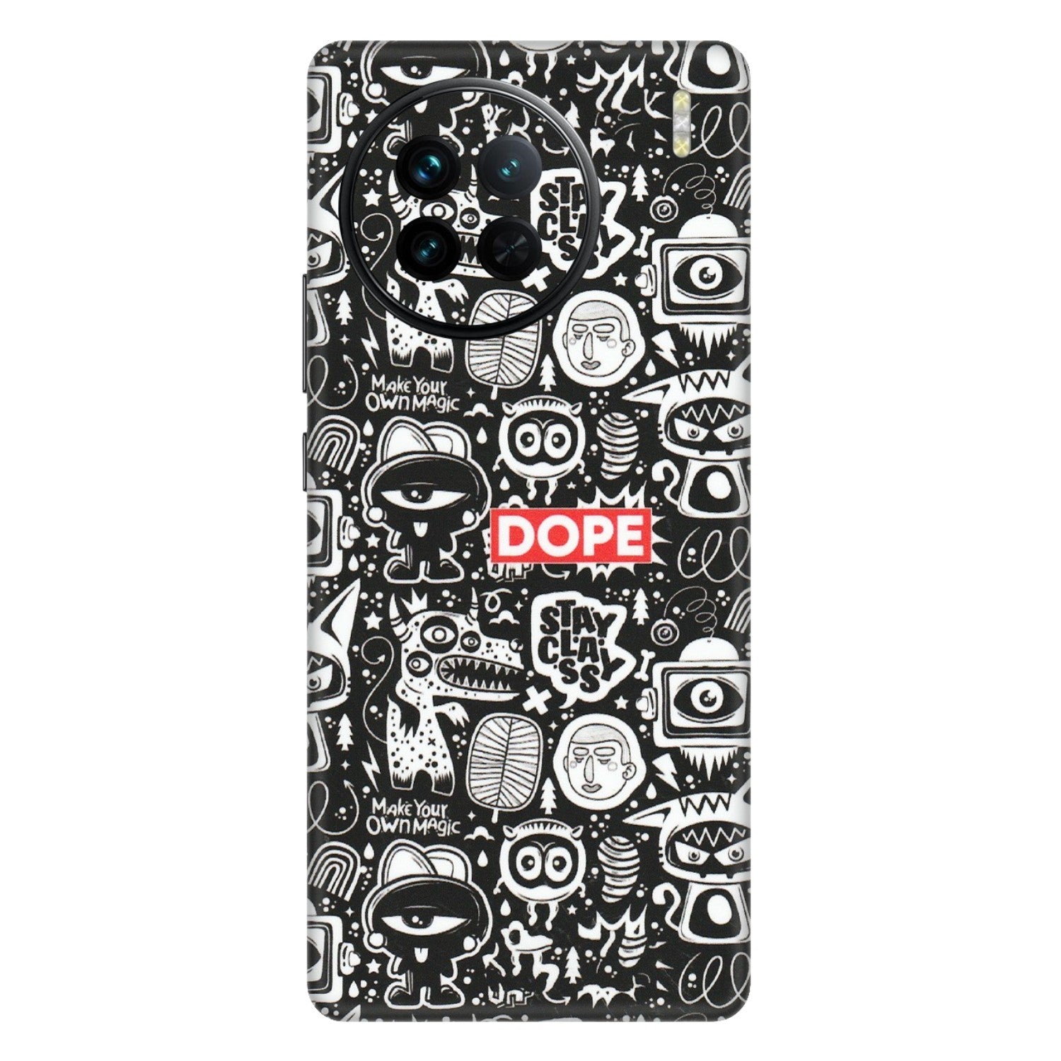 VIVO Z/V/X/T/U/S Series Phone Skins (All Models) - Dope Stay Classy Black Doodles - Matte Finish (M-126) Vivo X90