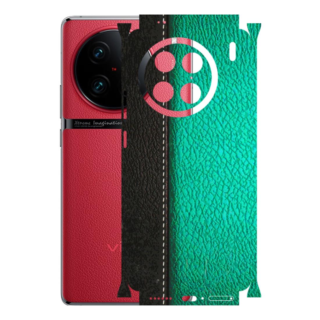 VIVO Z/V/X/T/U/S Series Phone Skins (All Models) - Black Green Dual Leather Stich - 3D Embossed Finish (L-233) Vivo X90 Pro