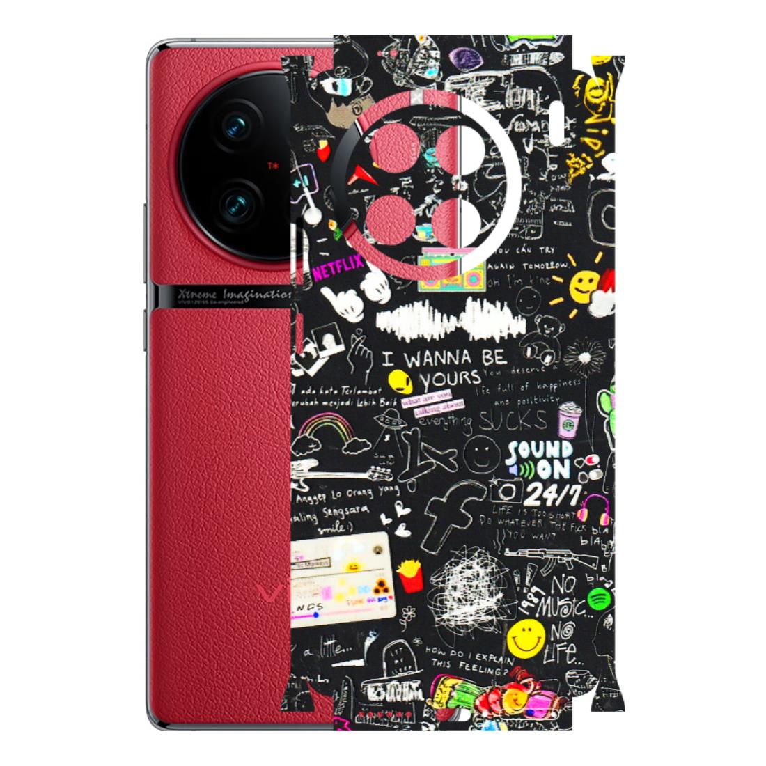 VIVO Z/V/X/T/U/S Series Phone Skins (All Models) - Black Creatives Doodles - 3D Embossed Finish (L-311) Vivo X90 Pro