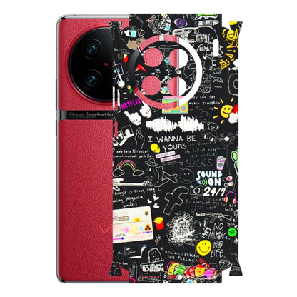 VIVO Z/V/X/T/U/S Series Phone Skins (All Models) - Black Creatives Doodles - 3D Embossed Finish (L-311) Vivo X90 Pro