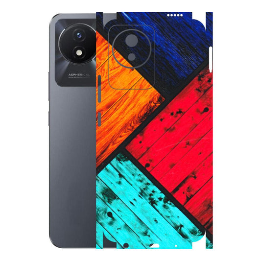 VIVO Y Series Phone Skins (All Models) - Colourful Wood Panels Abstract - 3D Embossed Finish (L-09) Vivo Y02T