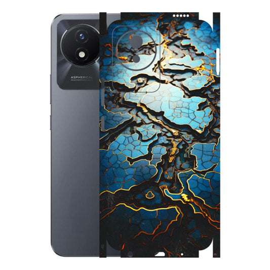 VIVO Y Series Phone Skins (All Models) - Blue Gold Abstract - 3D Embossed Finish (L-11) Vivo Y02T