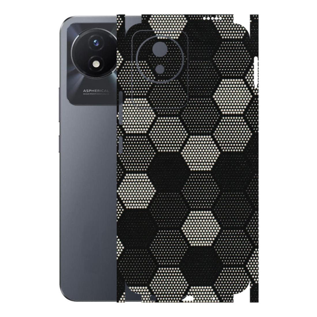 VIVO Y Series Phone Skins (All Models) - Black & White Dotted Honeycomb Texture - 3D Embossed Finish (L-202) Vivo Y02T