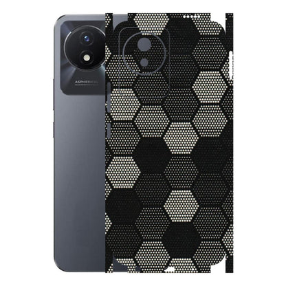 VIVO Y Series Phone Skins (All Models) - Black & White Dotted Honeycomb Texture - 3D Embossed Finish (L-202) Vivo Y02T