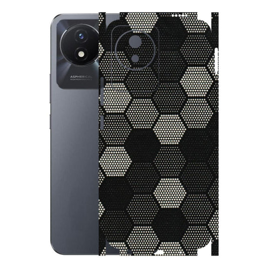 VIVO Y Series Phone Skins (All Models) - Black & White Dotted Honeycomb Texture - 3D Embossed Finish (L-202) Vivo Y02T