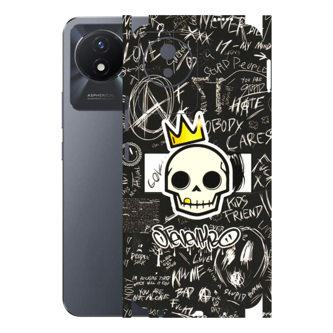 VIVO Y Series Phone Skins (All Models) - Funny Skull Black Chalk Grafitti - 3D Embossed Finish (L-22) Vivo Y02T