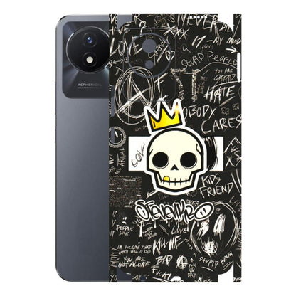 VIVO Y Series Phone Skins (All Models) - Funny Skull Black Chalk Grafitti - 3D Embossed Finish (L-22) Vivo Y02T