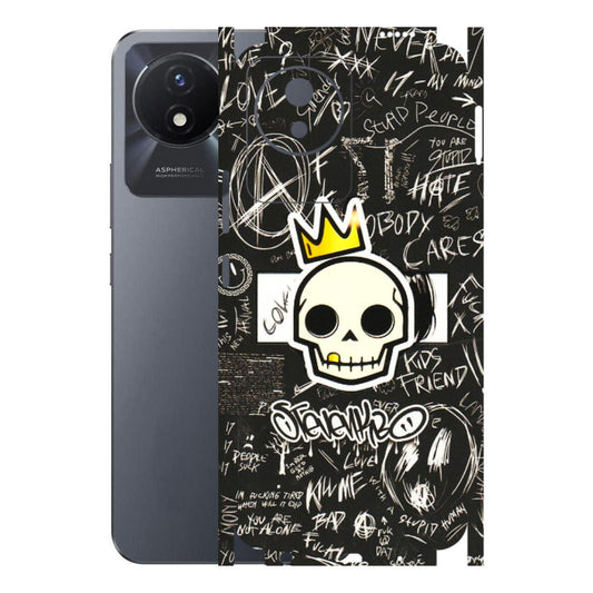 VIVO Y Series Phone Skins (All Models) - Funny Skull Black Chalk Grafitti - 3D Embossed Finish (L-22) Vivo Y02T