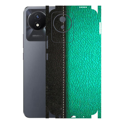 VIVO Y Series Phone Skins (All Models) - Black Green Dual Leather Stich - 3D Embossed Finish (L-233) Vivo Y02T