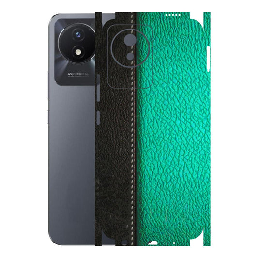 VIVO Y Series Phone Skins (All Models) - Black Green Dual Leather Stich - 3D Embossed Finish (L-233) Vivo Y02T