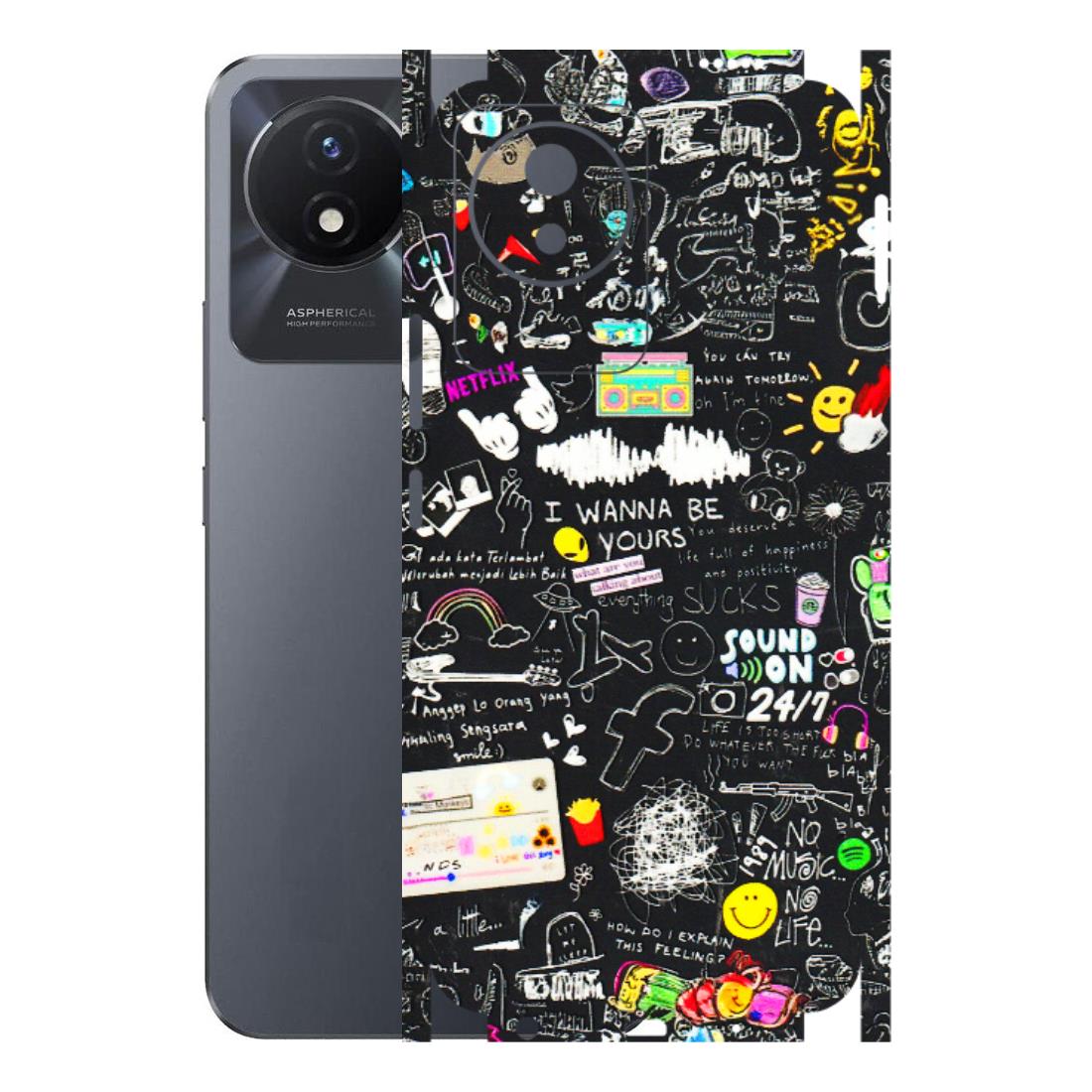 VIVO Y Series Phone Skins (All Models) - Black Creatives Doodles - 3D Embossed Finish (L-311) Vivo Y02T