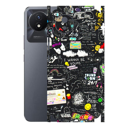 VIVO Y Series Phone Skins (All Models) - Black Creatives Doodles - 3D Embossed Finish (L-311) Vivo Y02T