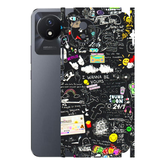 VIVO Y Series Phone Skins (All Models) - Black Creatives Doodles - 3D Embossed Finish (L-311) Vivo Y02T