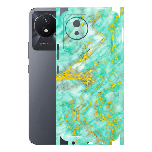 VIVO Y Series Phone Skins (All Models) - Green And Gold Marble Feel - Matte Finish (M-16) Vivo Y02T