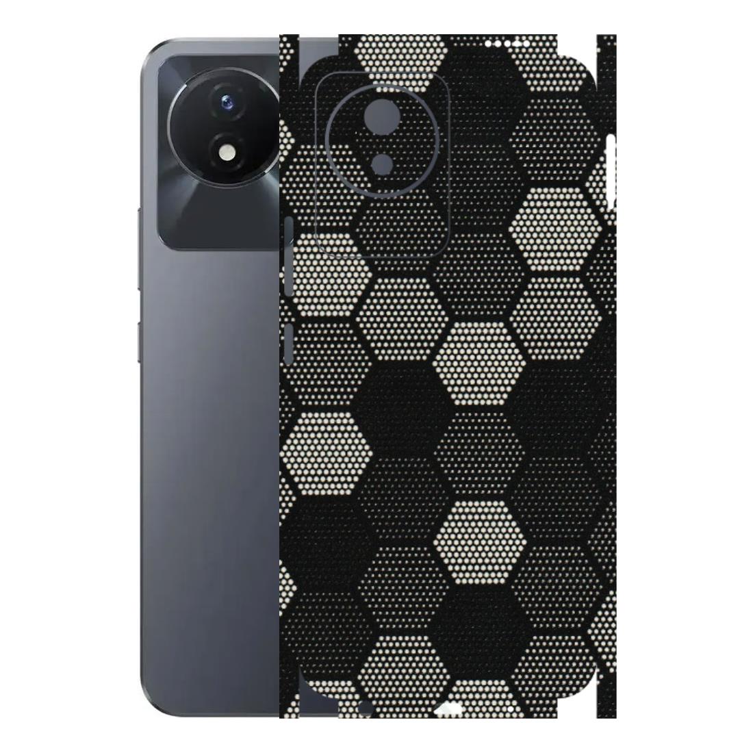VIVO Y Series Phone Skins (All Models) - Black & White Dotted Honeycomb Texture - 3D Embossed Finish (L-202) Vivo Y02