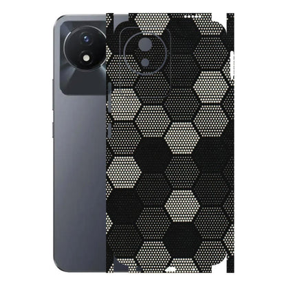 VIVO Y Series Phone Skins (All Models) - Black & White Dotted Honeycomb Texture - 3D Embossed Finish (L-202) Vivo Y02